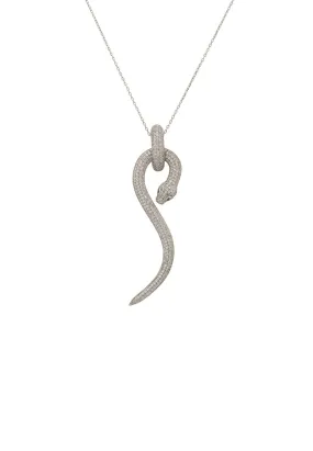 Anaconda Snake Pendant Necklace Silver White