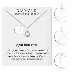 April (Diamond) Birthstone Necklace with Initial Charm (A to Z) Created with Zircondia® Crystals