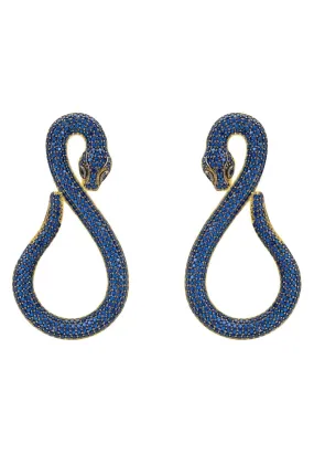 Asp Snake Drop Earrings Gold Sapphire