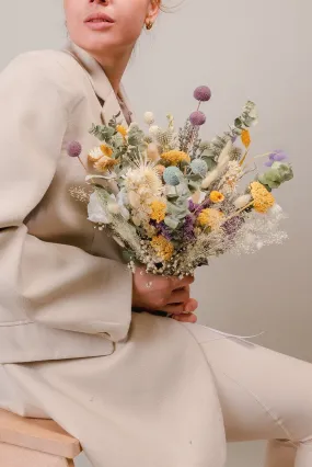 Black Eyed Anemone & Dried eucalyptus Wildflower bridal bouquet / Lilac Billy balls bouquet / Boho bride spring flowers / Greenery Bouquet