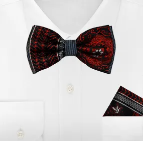 BURGUNDY WOVEN BOW TIE & HANKIE SET