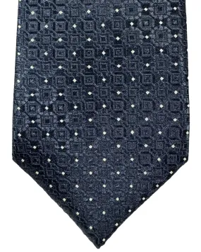 Canali Silk Tie Dark Blue Silver Micro Pattern