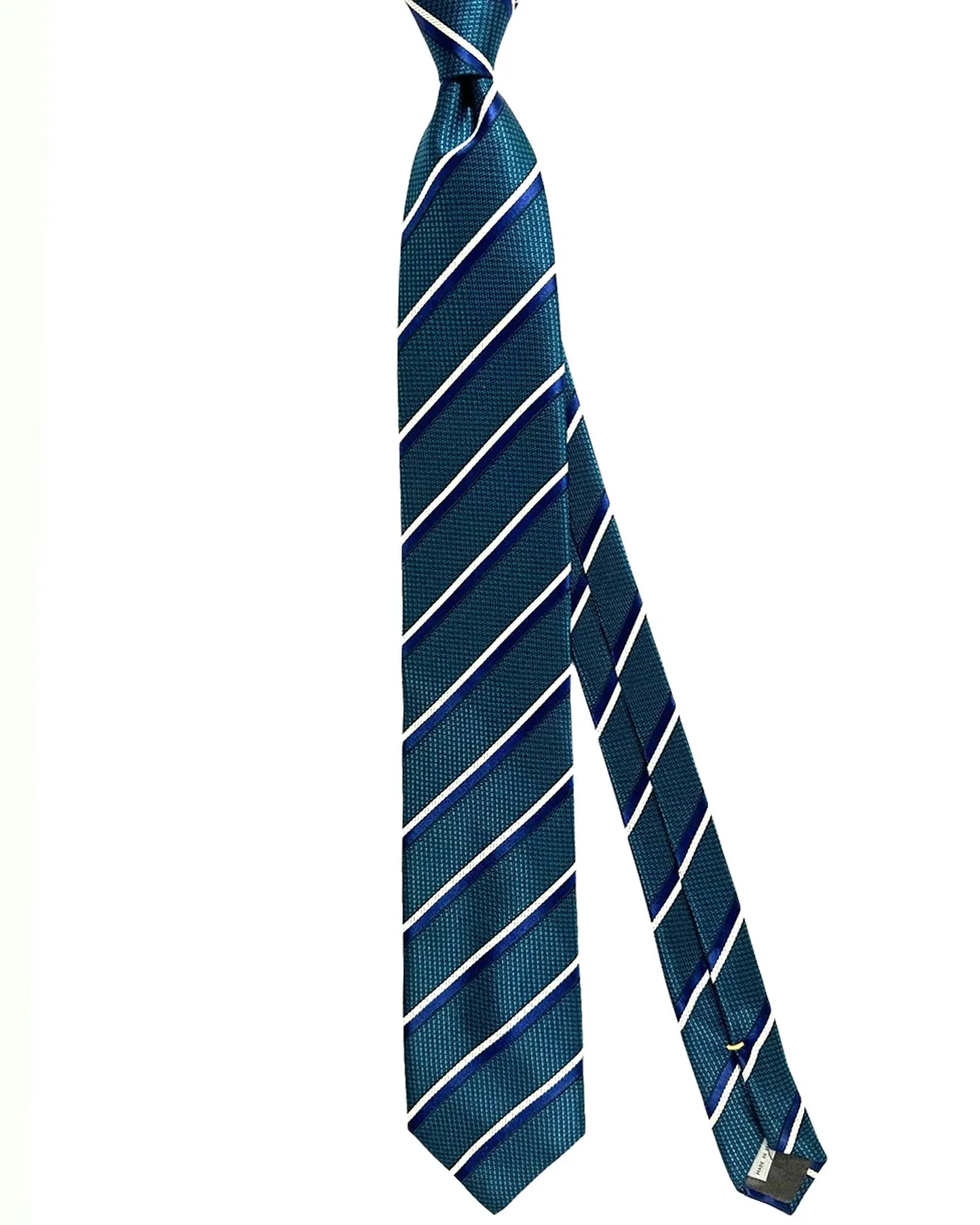 Canali Silk Tie Navy Green Silver Stripes Pattern