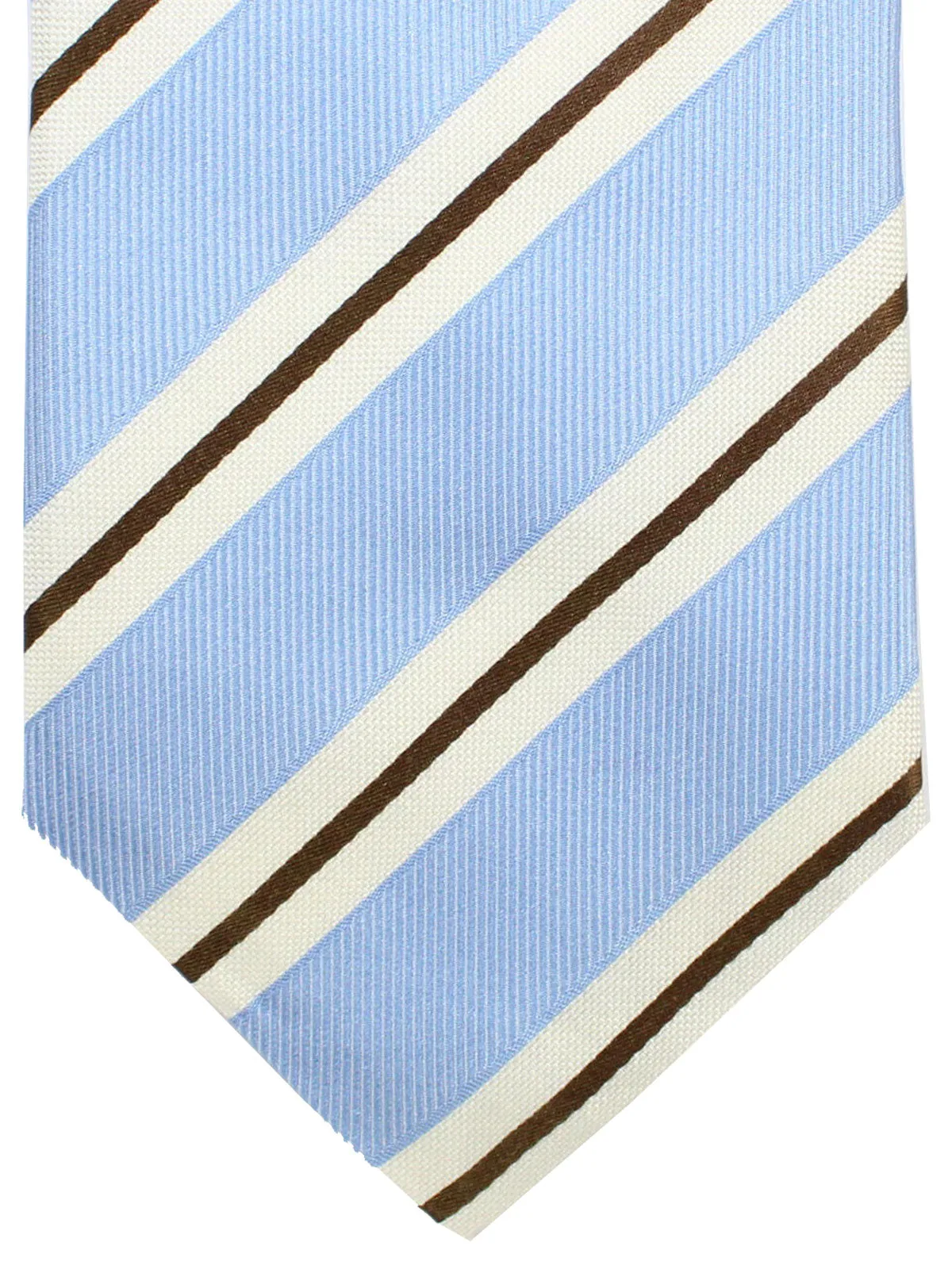 Cesare Attolini Tie Sky Blue Silver Brown Stripes SALE