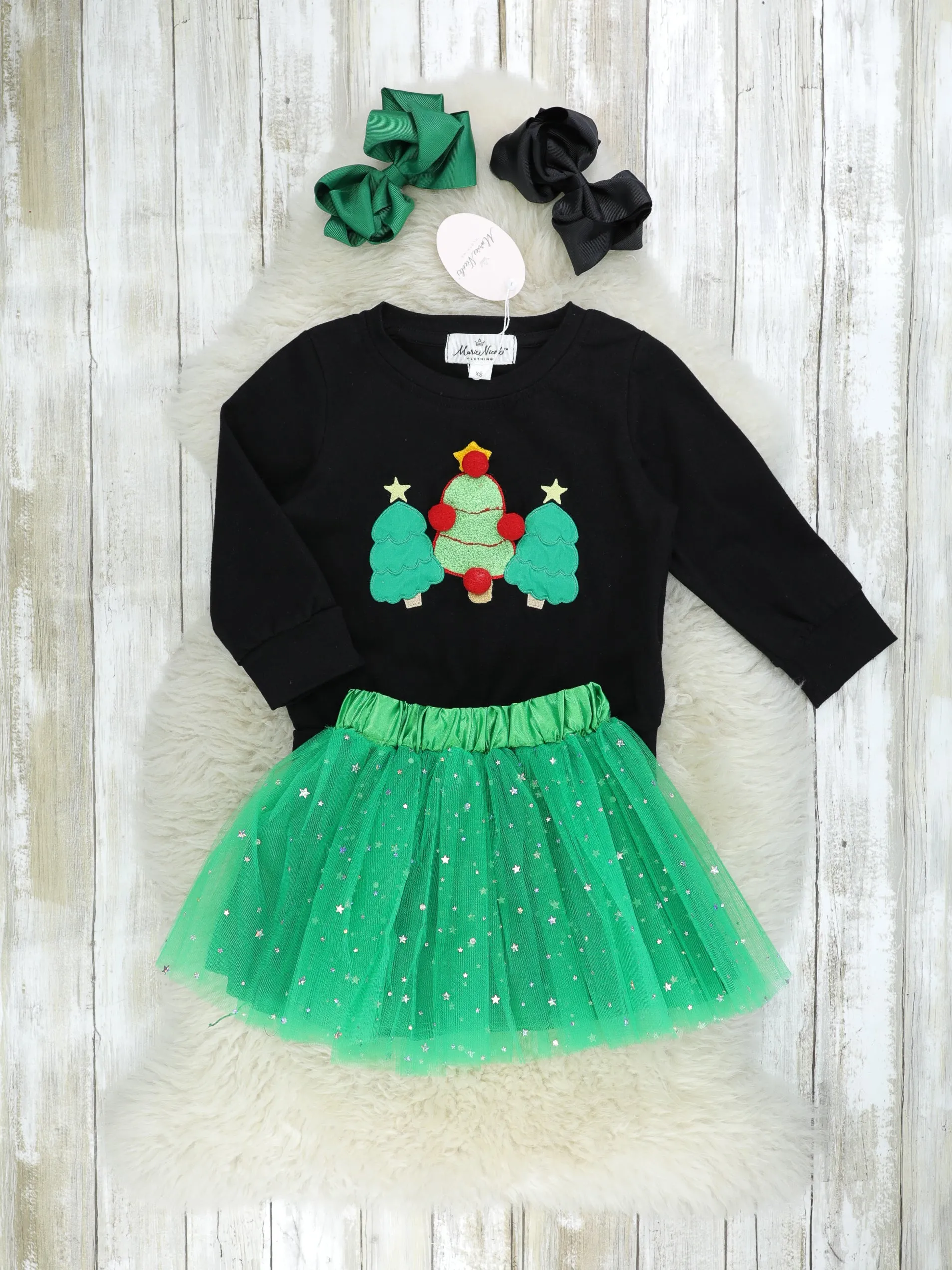 Christmas Tree Pom Pom Tulle Outfit