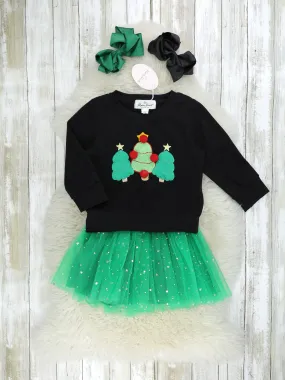 Christmas Tree Pom Pom Tulle Outfit