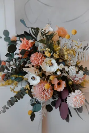 Colourful Dried & Artificial Flowers Bridal Bouquet - Forest Green & Peach