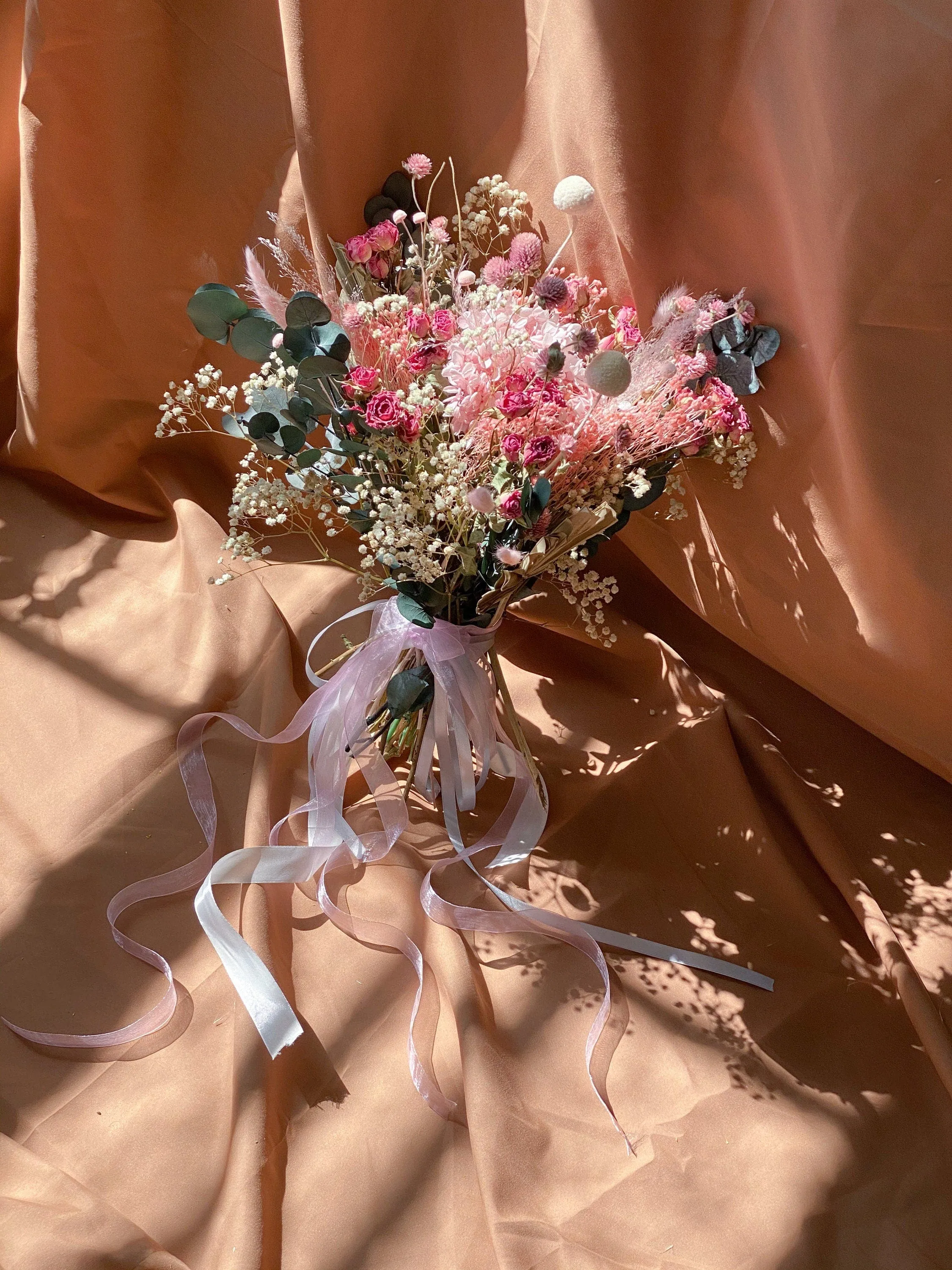 Colourful Dried Flowers Bridal Bouquet - Blush Pink & Green