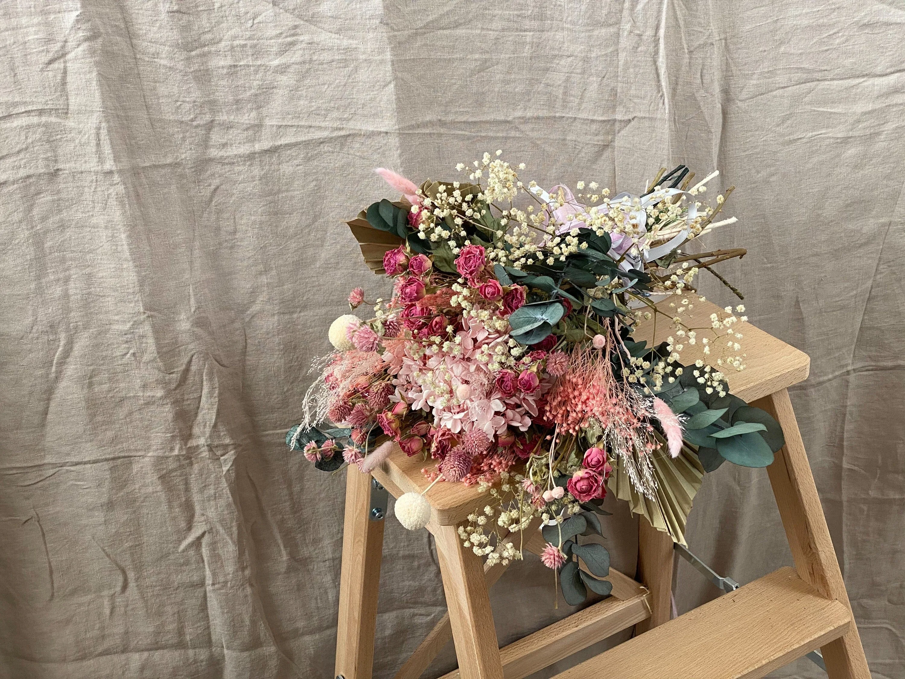 Colourful Dried Flowers Bridal Bouquet - Blush Pink & Green