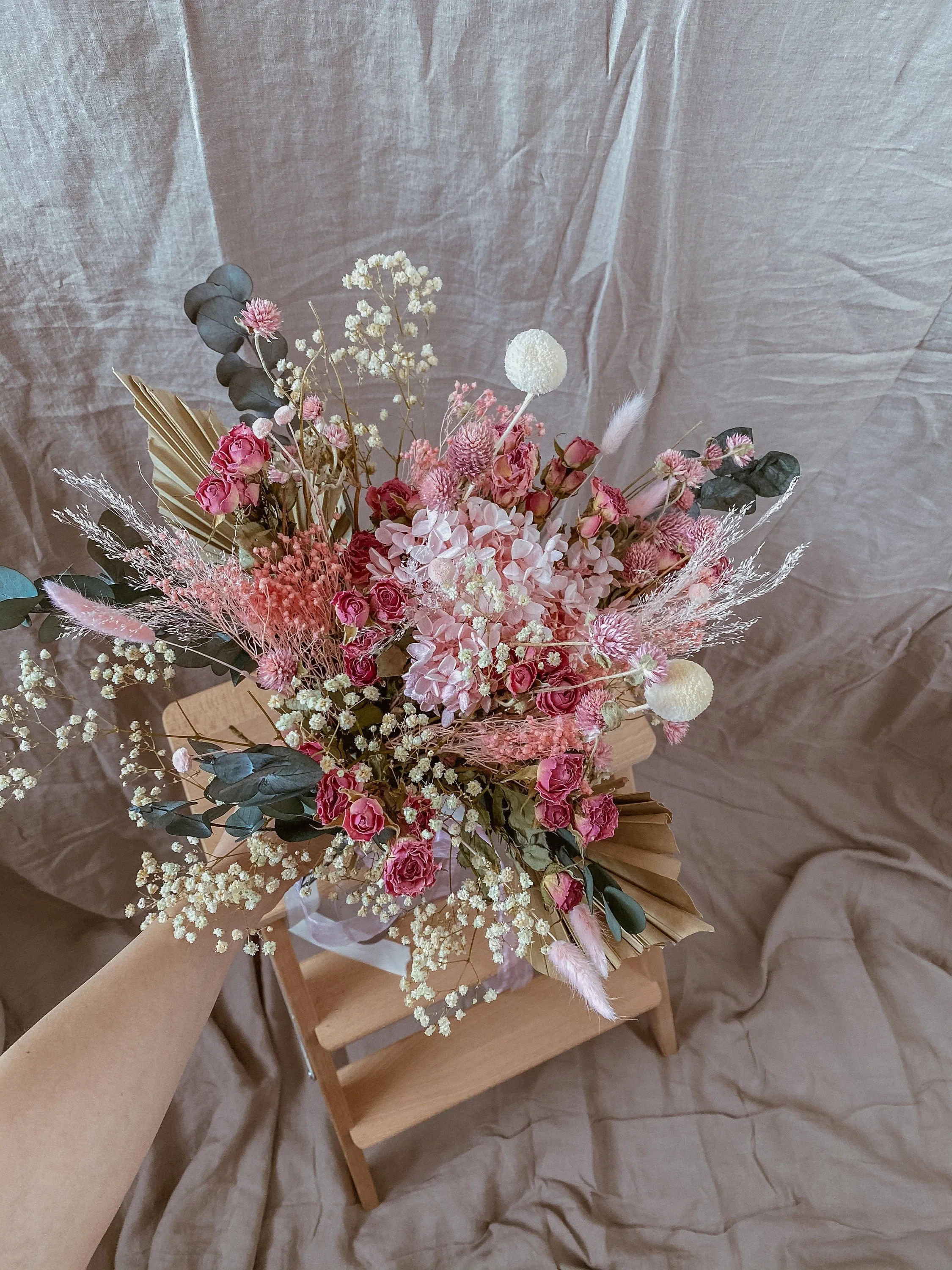 Colourful Dried Flowers Bridal Bouquet - Blush Pink & Green