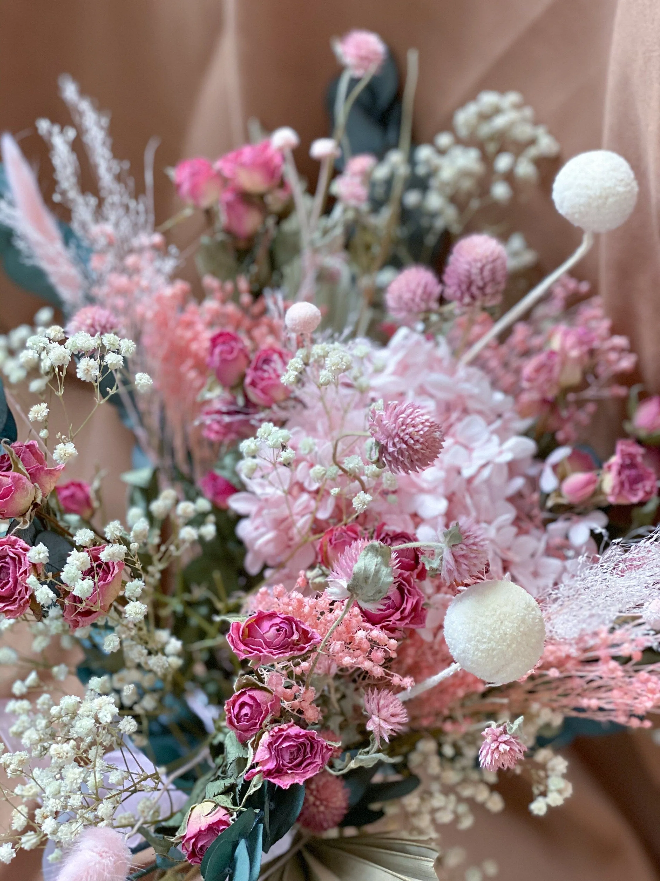 Colourful Dried Flowers Bridal Bouquet - Blush Pink & Green