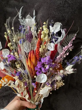 Colourful Dried Flowers Bridal Bouquet - Burnt Orange & Purple