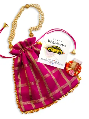 Cute Yellow Car Kids Rakhi (Roli Chawal   Decorative Pouch)