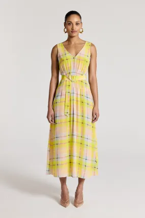 Gia Silk Dress - Lemon Check