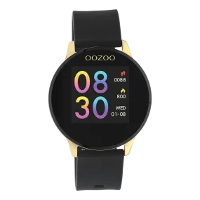 Gold coloured OOZOO smartwatch with black rubber strap - Q00120