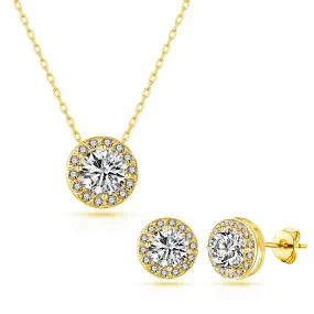 Gold Plated Halo Set Created with Zircondia® Crystals