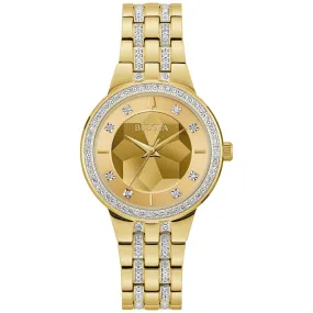 LADIES GOLD TONE STEEL BULOVA PHANTOM WATCH WITH CRYSTALS