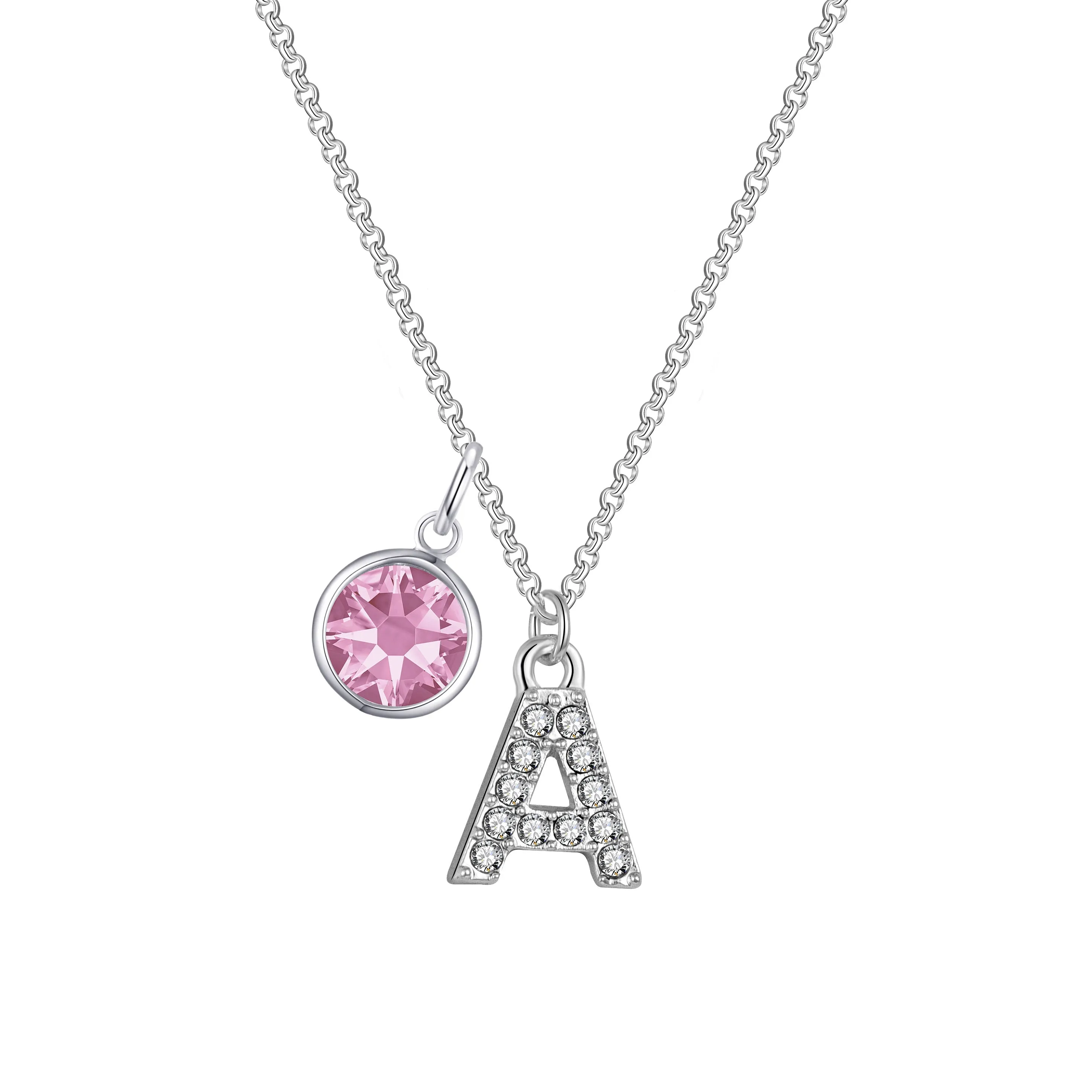 Pave Initial A Necklace with Birthstone Charm Created with Zircondia® Crystals