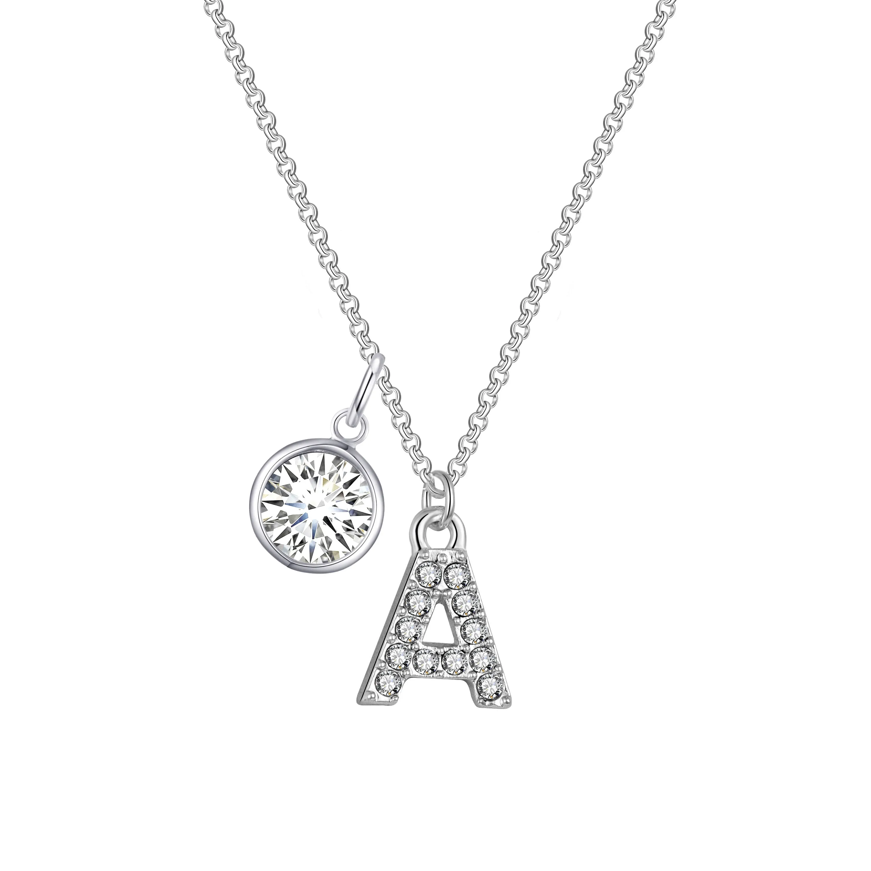 Pave Initial A Necklace with Birthstone Charm Created with Zircondia® Crystals