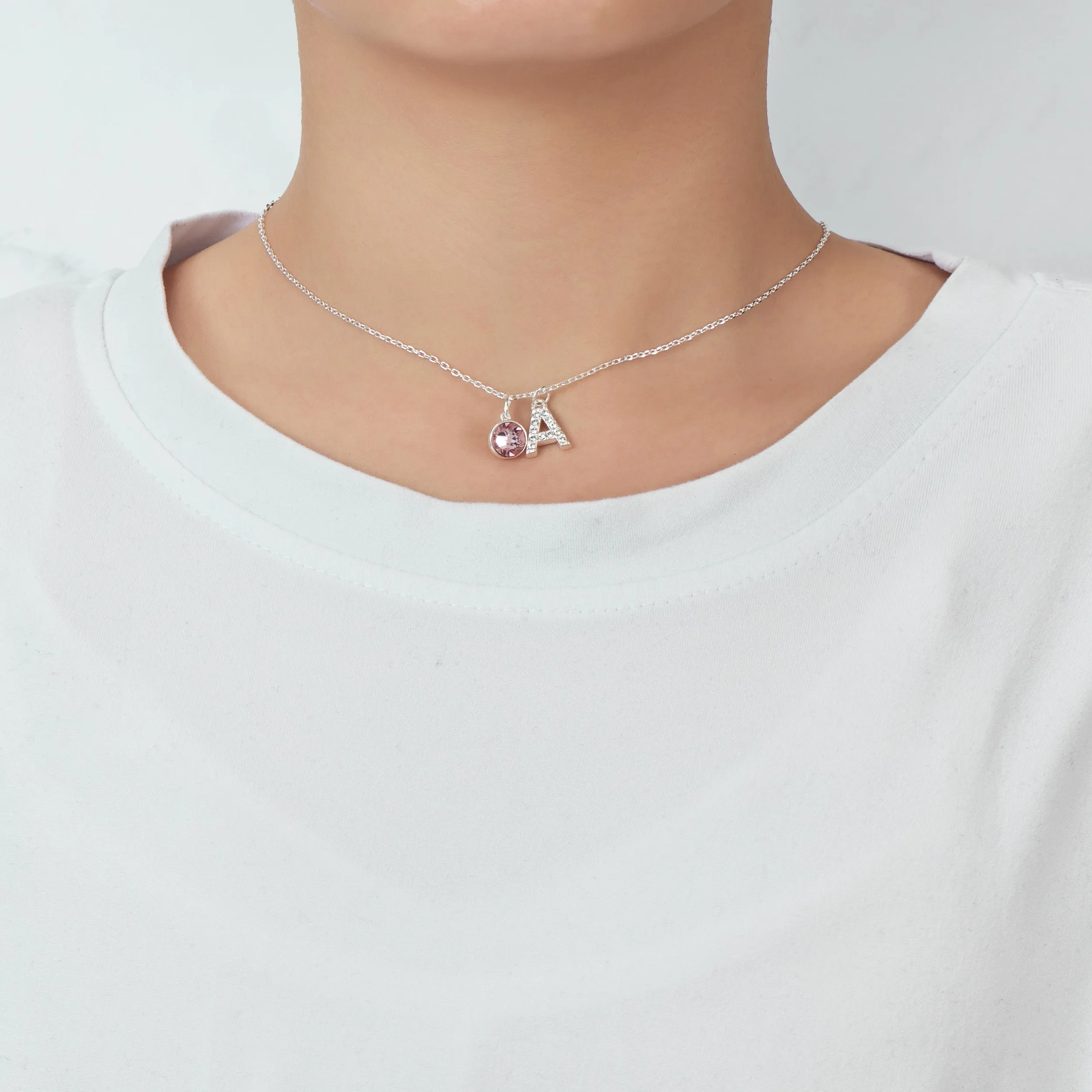 Pave Initial A Necklace with Birthstone Charm Created with Zircondia® Crystals