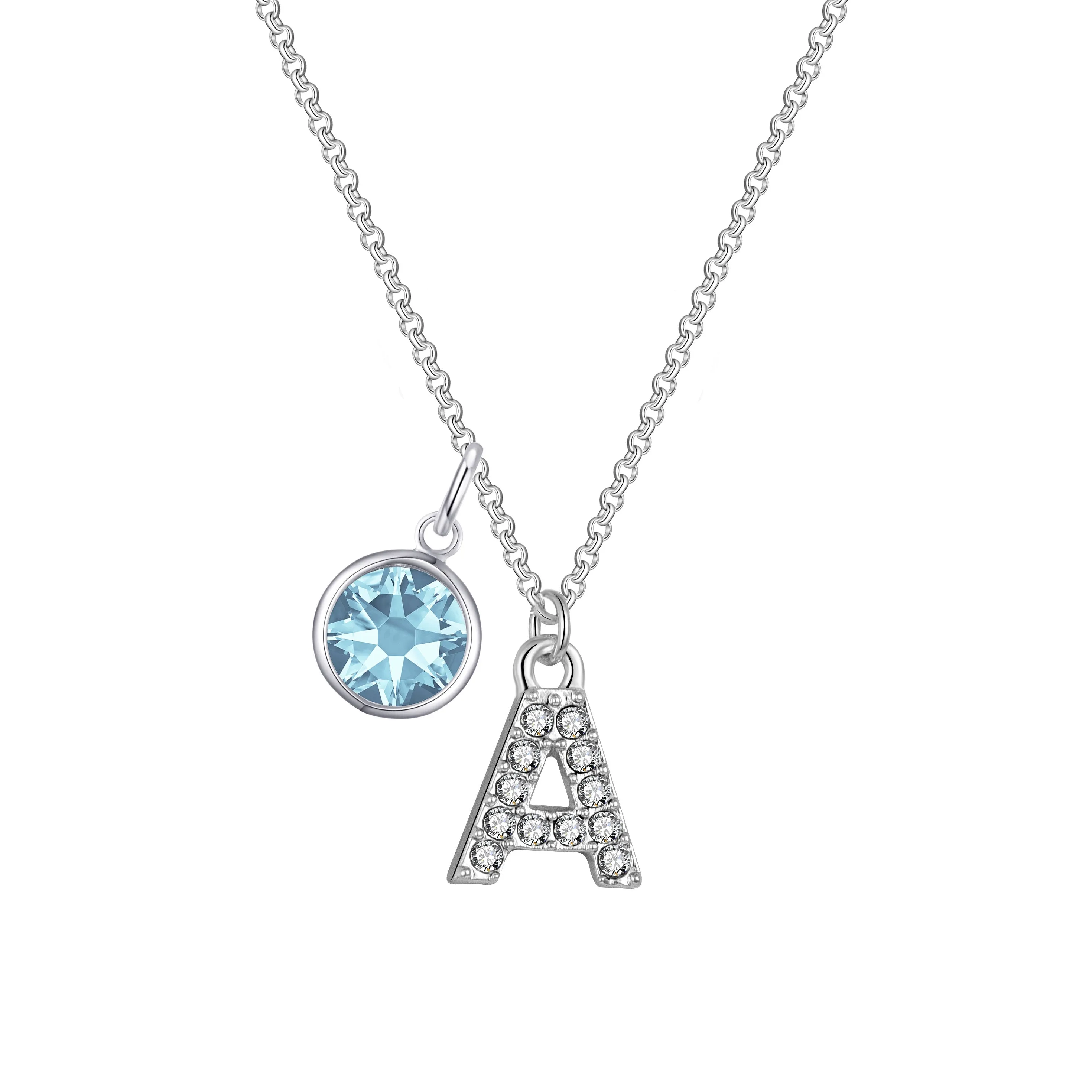 Pave Initial A Necklace with Birthstone Charm Created with Zircondia® Crystals