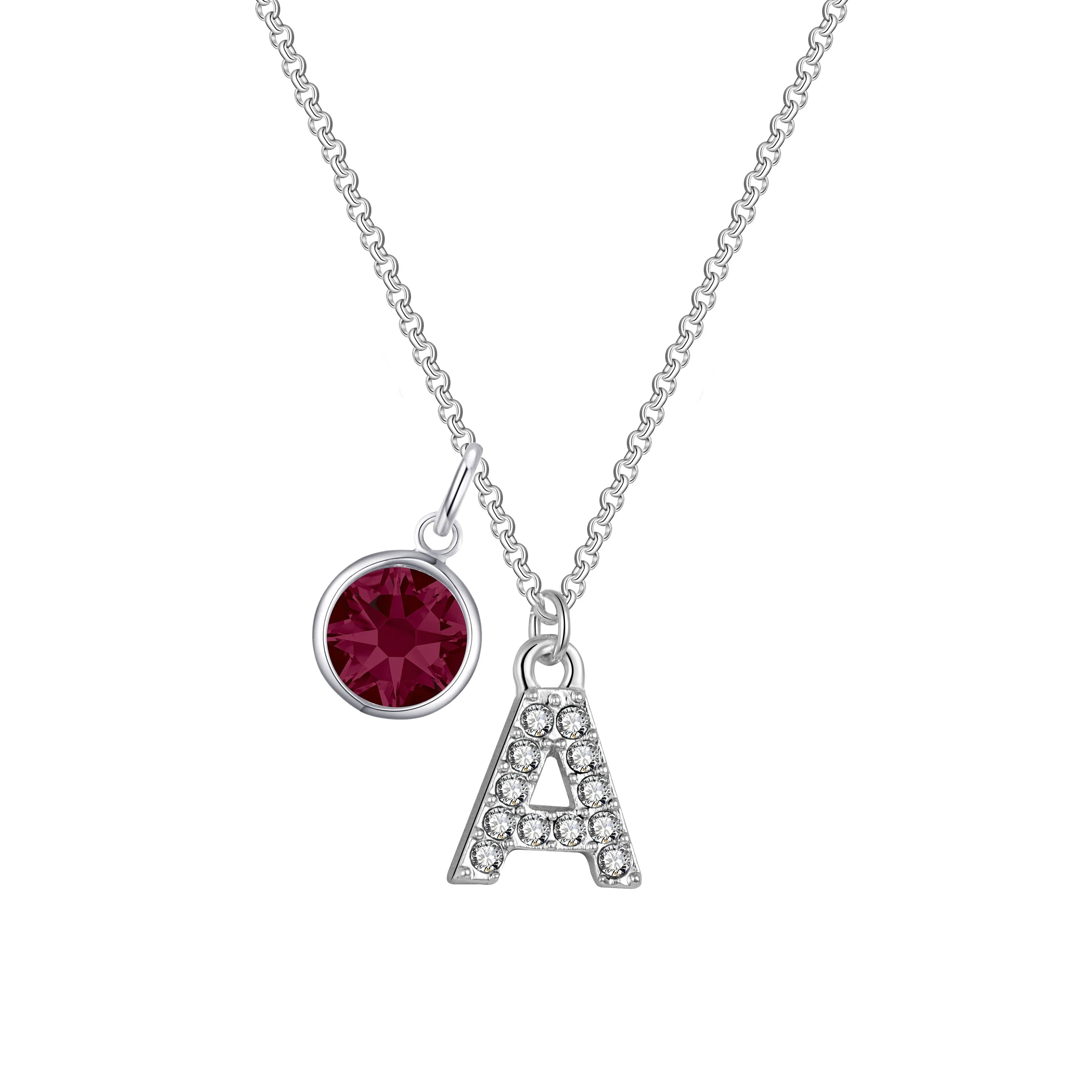 Pave Initial A Necklace with Birthstone Charm Created with Zircondia® Crystals