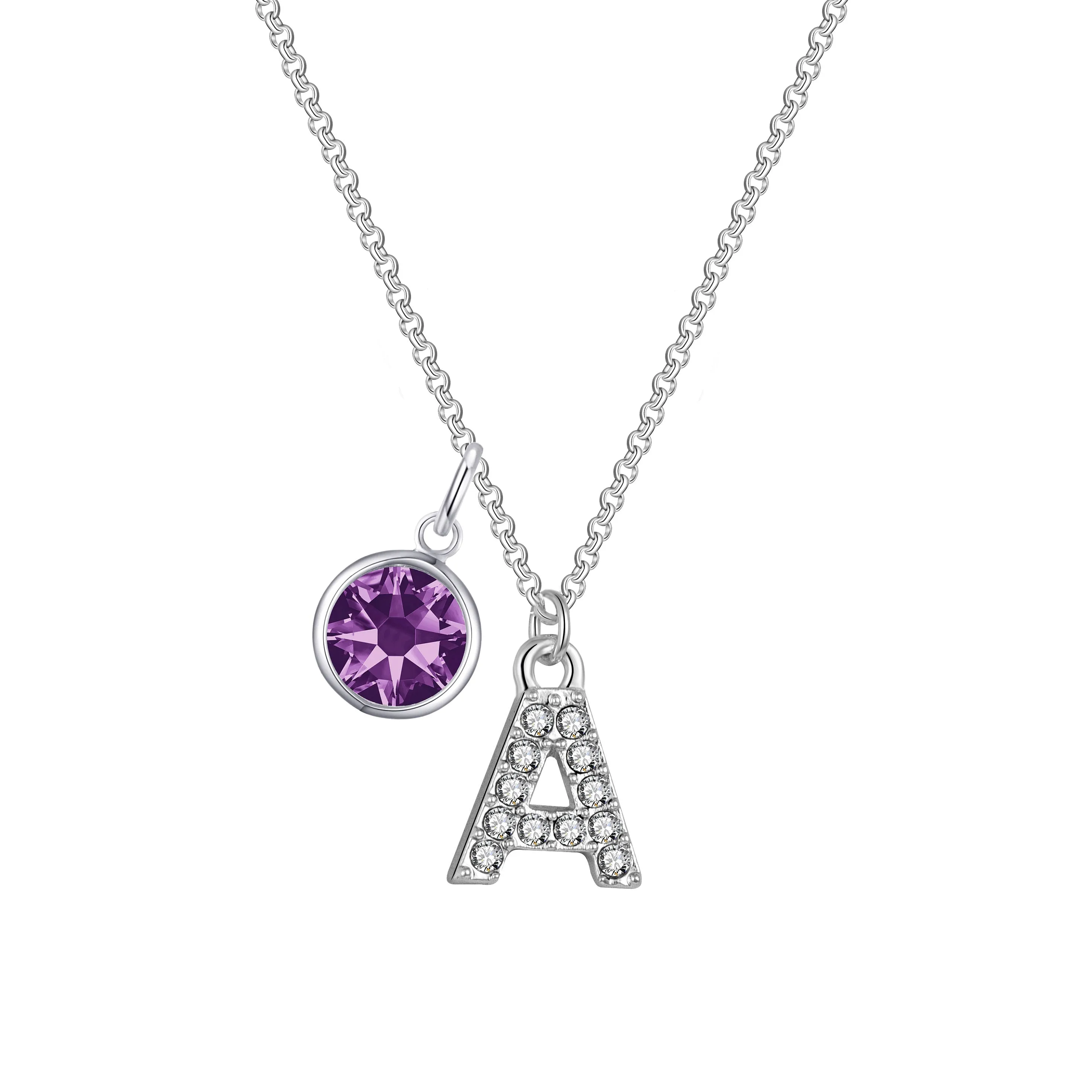 Pave Initial A Necklace with Birthstone Charm Created with Zircondia® Crystals