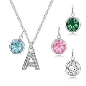 Pave Initial A Necklace with Birthstone Charm Created with Zircondia® Crystals