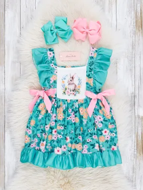 Pine Green Floral Bunnies Dress