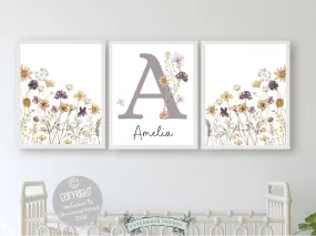 Purple Yellow Wildflower Nursery Prints - Personalised - 001