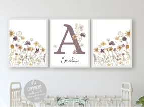 Purple Yellow Wildflower Nursery Prints - Personalised - 002