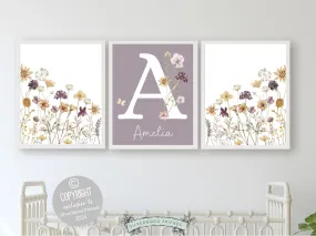 Purple Yellow Wildflower Nursery Prints - Personalised - 003