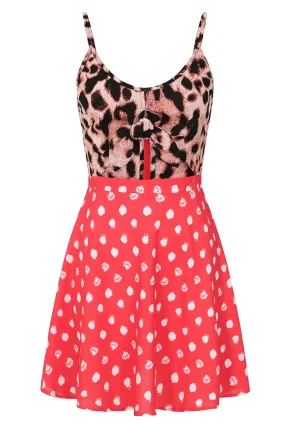 Santa Cruz Dress In Red Polka Dot and Leopard Mix